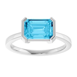 14K White Gold Lab-Grown Aqua Sapphire Emerald 8 X 6 Mm Polished Lab-Grown Aqua Sapphire Ring Size 7