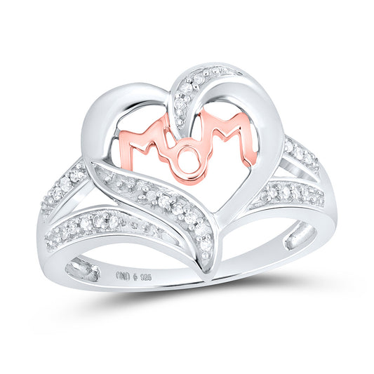 Sterling Silver Womens Round Diamond Mom Heart Fashion Ring 1/10 Cttw, Womens Size: 5-10