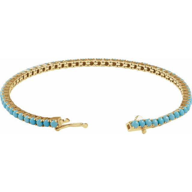 14K Yellow Gold Round 2.5 Mm 7 1/2 Polished Natural Turquoise Line Bracelet