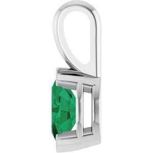 14K White Gold Oval 6 X 4 Mm Lab Grown Emerald Solitaire Pendant