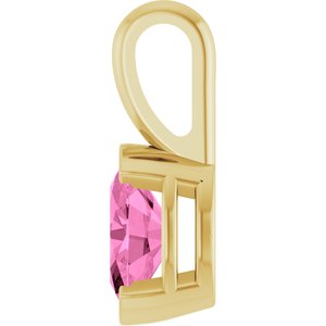 14K Yellow Gold Oval 6 X 4 Mm Lab Grown Pink Sapphire Solitaire Pendant