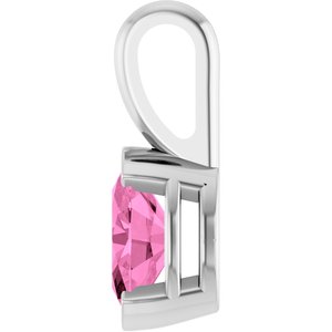 14K White Gold Oval 6 X 4 Mm Lab Grown Pink Sapphire Solitaire Pendant
