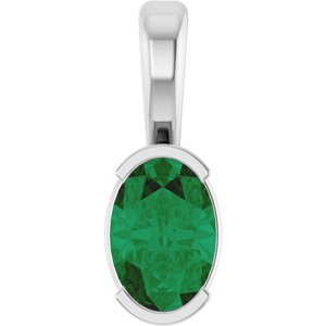 14K White Gold Oval 6 X 4 Mm Lab Grown Emerald Solitaire Pendant