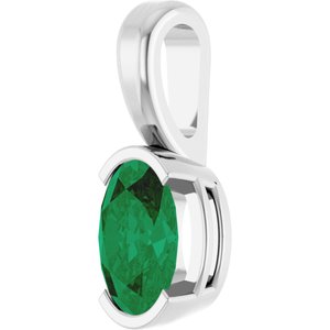 14K White Gold Oval 6 X 4 Mm Lab Grown Emerald Solitaire Pendant