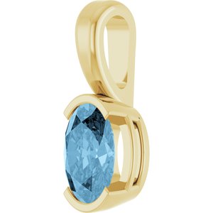 14K Yellow Gold Oval 6 X 4 Mm Natural Sky Blue Topaz Solitaire Pendant