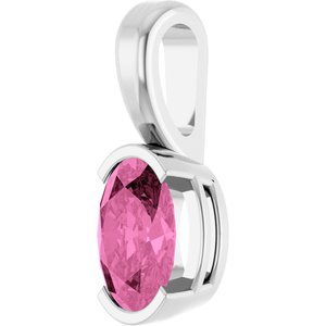 14K White Gold Oval 6 X 4 Mm Lab Grown Pink Sapphire Solitaire Pendant