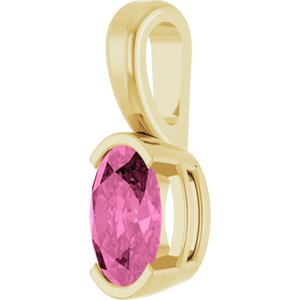 14K Yellow Gold Oval 6 X 4 Mm Lab Grown Pink Sapphire Solitaire Pendant