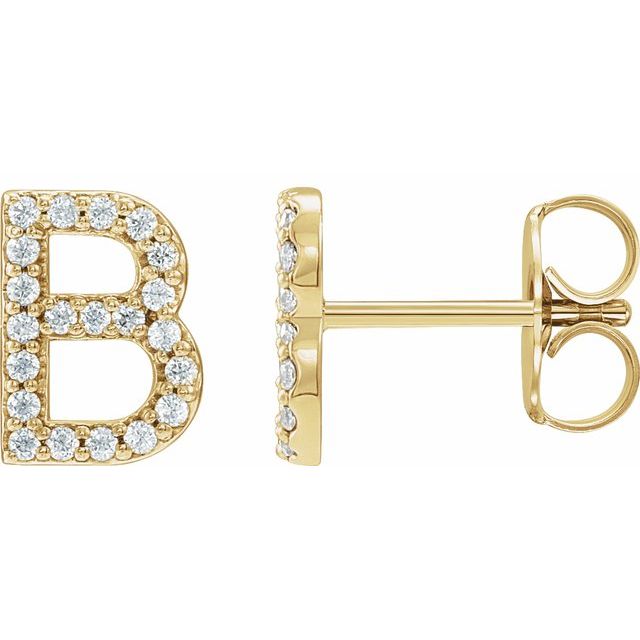14K Yellow Or White Or Rose Gold Round I1, G-H Friction Polished Natural Diamond Initial Earring
