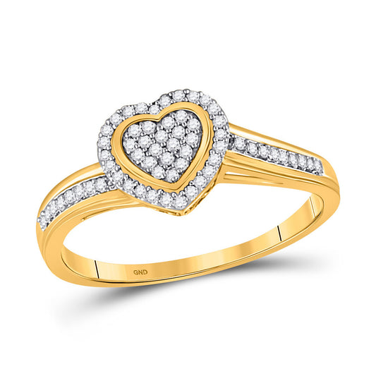 10K Yellow Gold Womens Round Diamond Heart Ring 1/6 Cttw, Womens Size: 5-10