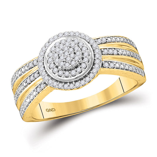 10K Yellow Gold Round Diamond Cluster Bridal Wedding Engagement Ring 1/5 Cttw, Womens Size: 5-10