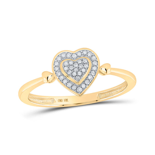 10K Yellow Gold Womens Round Diamond Heart Cluster Ring 1/10 Cttw, Womens Size: 5-10