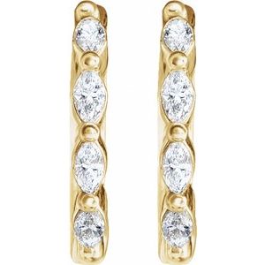 14K Yellow Gold Pair Marquise Shape 2.5 X 1.25Mm Si1, Gh 1/6 Ctw Natural Diamond Hoop Earrings, Length: 12 Mm, Thickness: 1.6 Mm