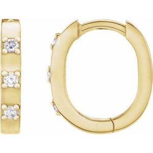 14K Yellow Gold 11.5 X 10.46 Mm 2 Mm Natural Diamond Round 1.5Mm Pair Hinged Polished .08 Ctw Natural Diamond Hoop Earrings