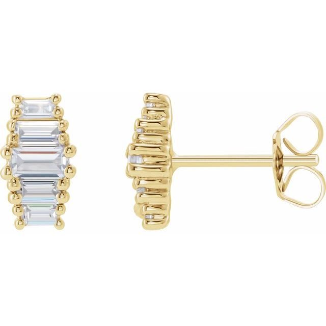 14K Yellow Gold Straight Baguette 4 X 2Mm Si, G-H Friction 4-Prong Polished 1/2 Ctw Lab-Grown Diamond Earrings With Backs