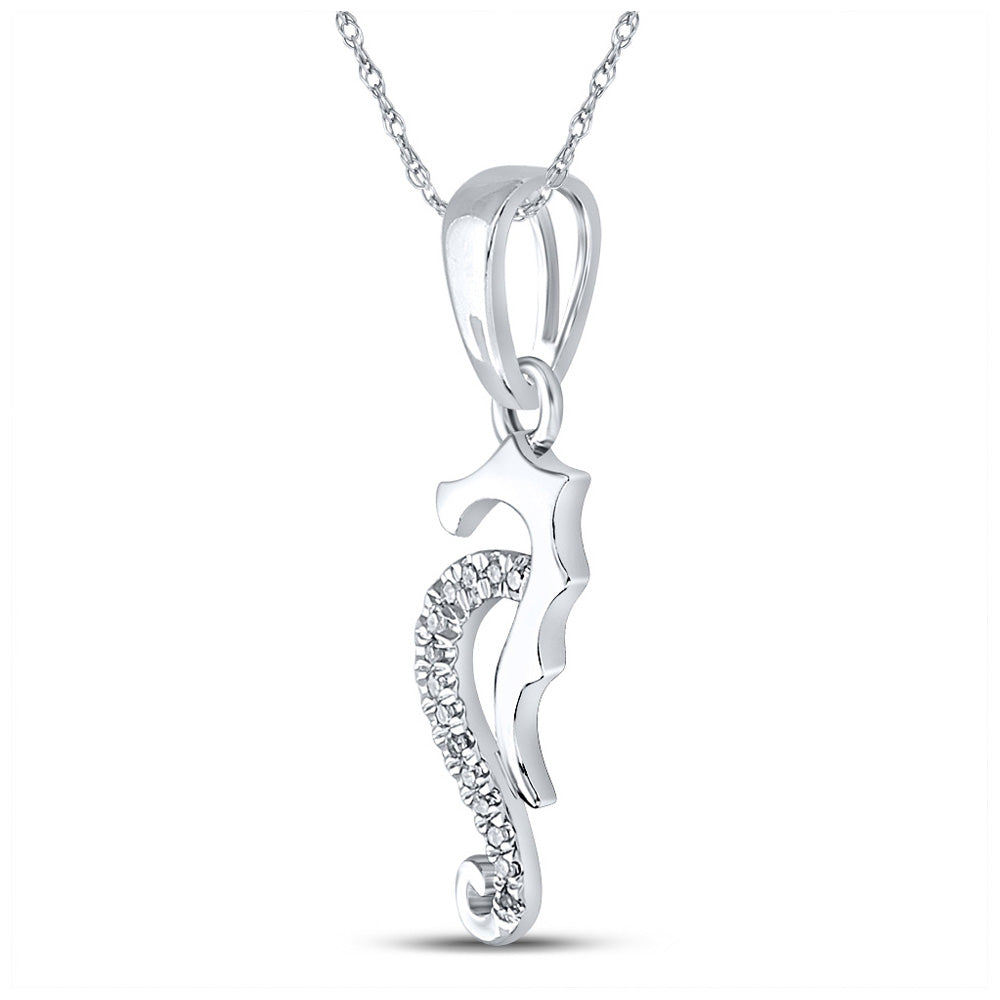 10K White Gold Womens Round Diamond Seahorse Animal Pendant 1/20 Cttw, Length: 0.97 In, Width: 0.27 In