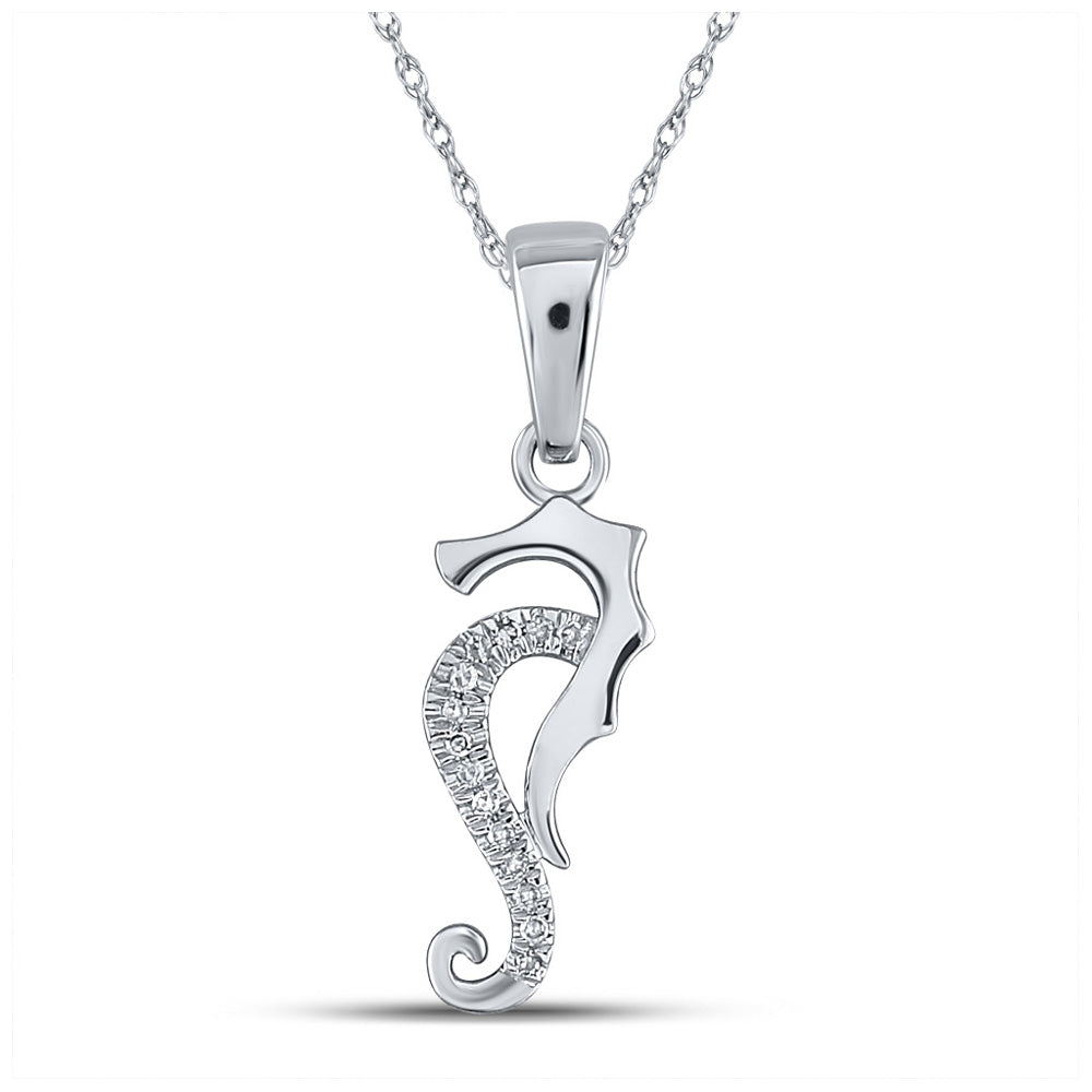10K White Gold Womens Round Diamond Seahorse Animal Pendant 1/20 Cttw, Length: 0.97 In, Width: 0.27 In