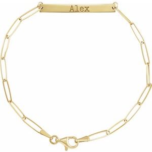 14K Yellow Gold 30 X 3.5 Mm 7 In Polished Engravable Skinny Bar Bracelet