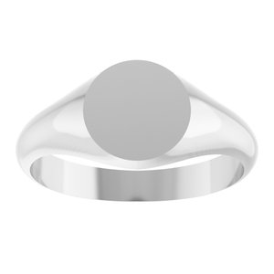 14K White Gold Round 8 X 8 Mm Brush Polished Signet Ring Size 7