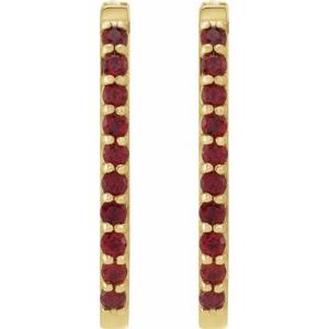 14K Yellow Gold 20 X 13.39 Mm 1.6 Mm Natural Mozambique Garnet Round 1.5 Mm Pair Hinged Polished Natural Mozambique Garnet Hoop Earrings