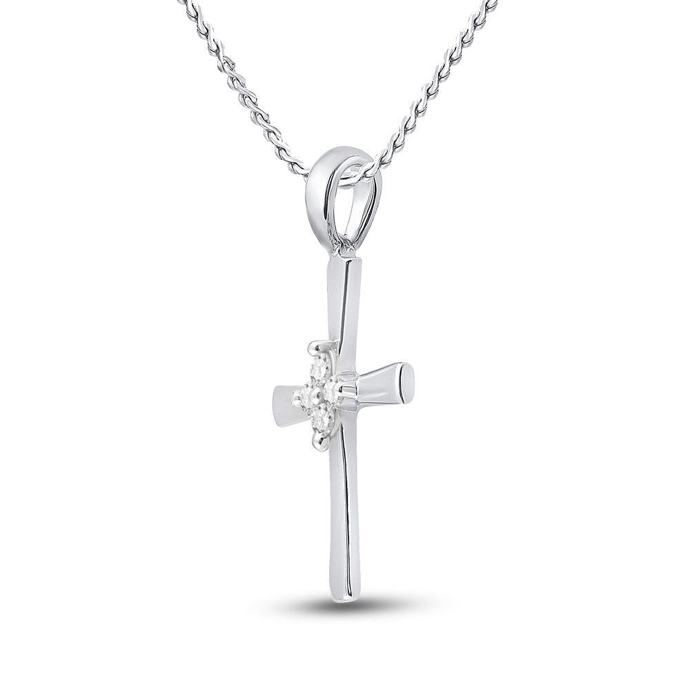 10K White Gold Womens Round Diamond Cross Pendant 1/20 Cttw, Length: 0.76 In, Width: 0.43 In