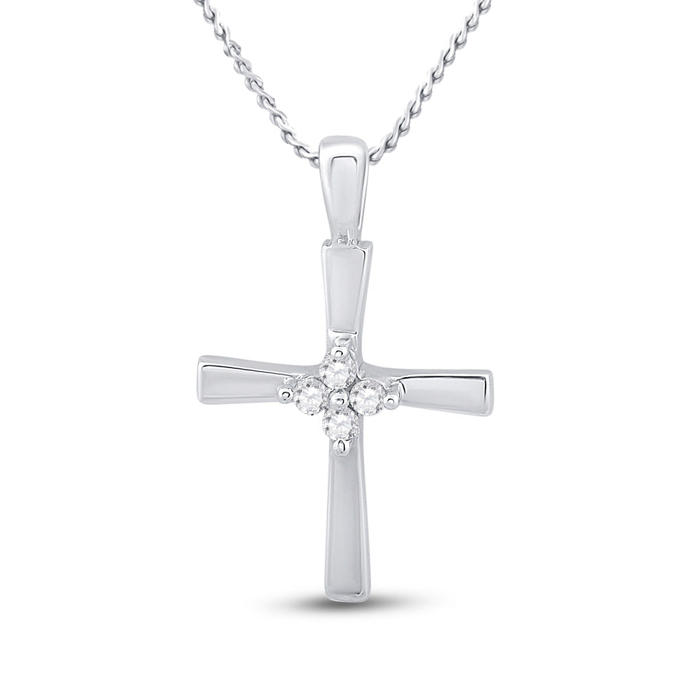 10K White Gold Womens Round Diamond Cross Pendant 1/20 Cttw, Length: 0.76 In, Width: 0.43 In