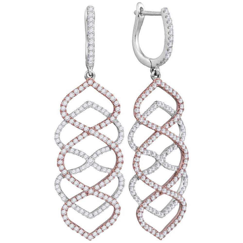 18K White Gold Womens Round Diamond Wave Dangle Earrings 1-3/8 Cttw, Length: 1.77 In, Width: 0.13 In