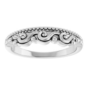 14K White Gold Polished Stackable Scroll Ring Size 7