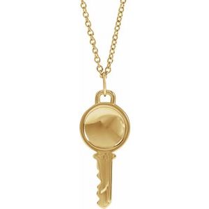 14K Yellow Gold 21.57 X 9 Mm 16-18 In Polished Engravable Key Necklace