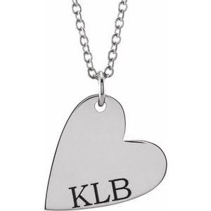 14K White Gold 14.42 X 11.78 Mm 16-18 In Polished Engravable Sideways Heart Necklace