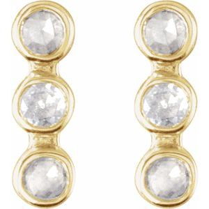 14K Yellow Gold Round 1.5 Mm .05 Ctw Natural Diamond Rose-Cut Bar Earrings