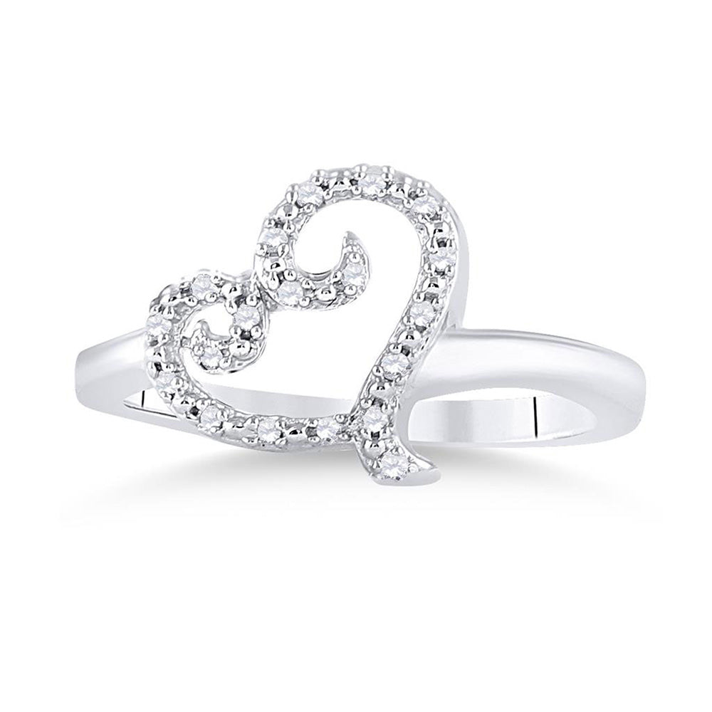Sterling Silver Womens Round Diamond Heart Ring 1/12 Cttw, Womens Size: 5-10