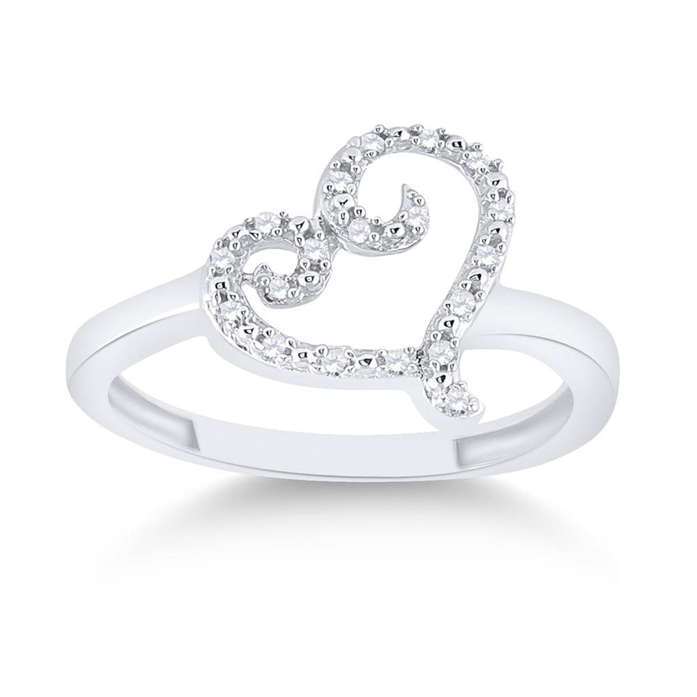 Sterling Silver Womens Round Diamond Heart Ring 1/12 Cttw, Womens Size: 5-10