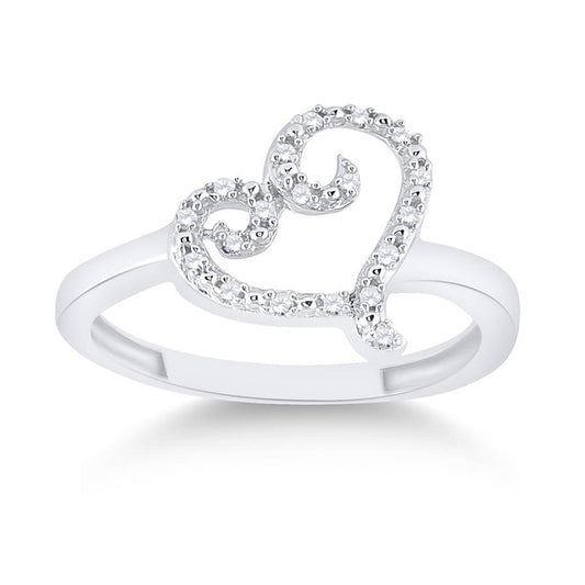 Sterling Silver Womens Round Diamond Heart Ring 1/12 Cttw, Womens Size: 5-10