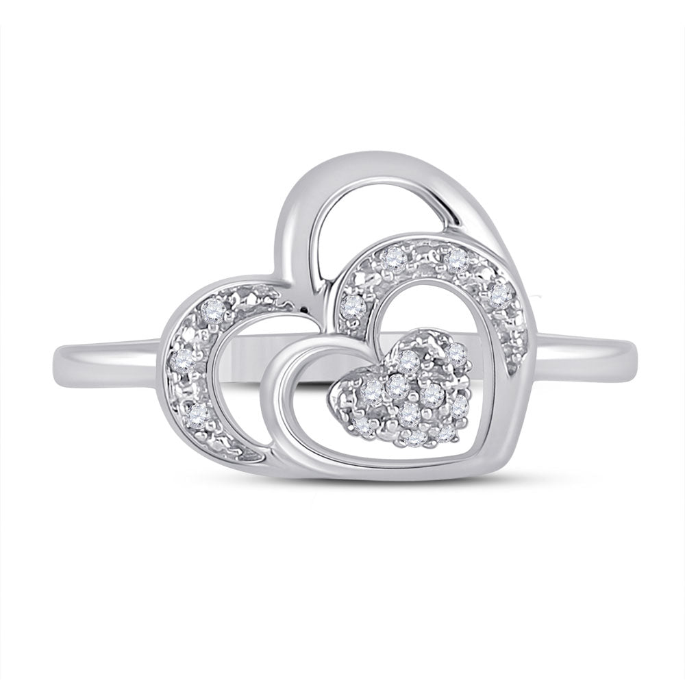 Sterling Silver Womens Round Diamond Heart Ring 1/20 Cttw, Womens Size: 5-10