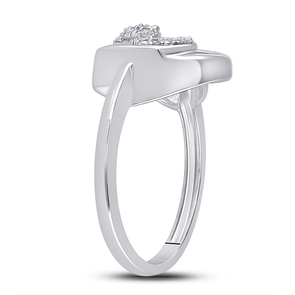 Sterling Silver Womens Round Diamond Heart Ring 1/20 Cttw, Womens Size: 5-10