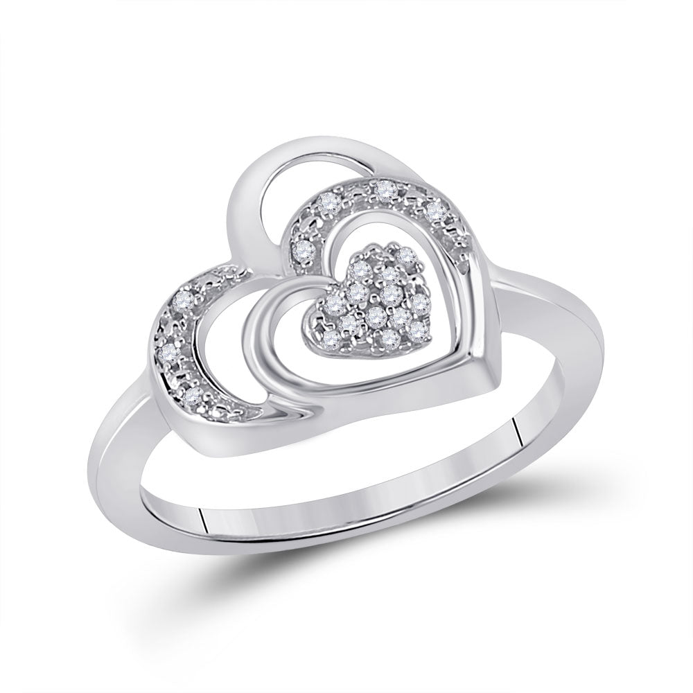 Sterling Silver Womens Round Diamond Heart Ring 1/20 Cttw, Womens Size: 5-10