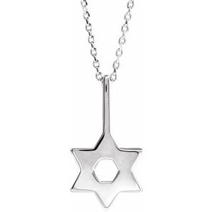 Sterling Silver 25.6 X 15.7 Mm 16-18 In Polished Star Of David Necklace