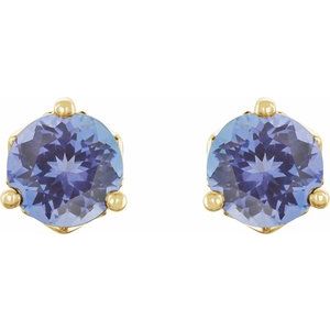 14K Yellow Gold Round 4 Mm Natural Tanzanite 3-Prong Solitaire Earrings