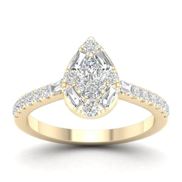 14K Yellow Gold 0.90 Cttw Baguette Diamond Ladies "Pear" Ring