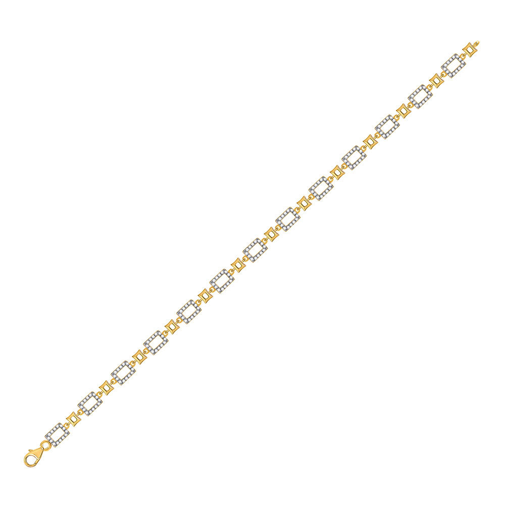 10K Yellow Gold Womens Round Diamond Geometric Link Bracelet 3/4 Cttw