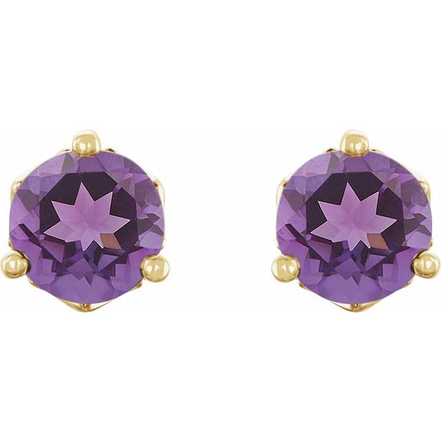 14K Yellow Gold 4 Mm Round Friction Back Polished Natural Amethyst 3-Prong Solitaire Earrings