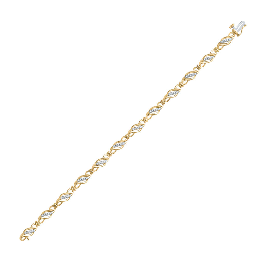 10K Yellow Gold Womens Round Diamond Fashion Link Bracelet 1/3 Cttw