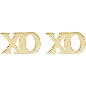 14K Yellow Gold 8.2 X 3.6 Mm Pair Friction Backs Polished Petite Xo Stud Earrings