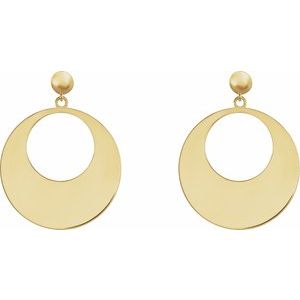 14K Yellow Gold 26.57 X 20 Mm Pair Friction Backs Polished Circle Cutout Dangle Earrings