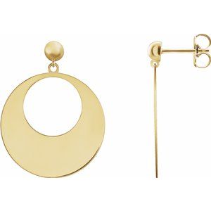 14K Yellow Gold 26.57 X 20 Mm Pair Friction Backs Polished Circle Cutout Dangle Earrings