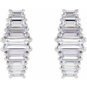 14K White Gold Straight Baguette 5 X 2.5Mm Si, G-H 1 1/2 Ctw Lab-Grown Diamond 4-Prong Friction Back Earrings With Backs