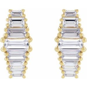 14K Yellow Gold Straight Baguette 5 X 2.5Mm Si, G-H 1 1/2 Ctw Lab-Grown Diamond 4-Prong Friction Back Earrings With Backs