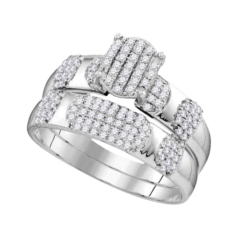 10K White Gold His Hers Round Diamond Oval Matching Wedding Set 3/4 Cttw, Womens Size: 5-10, Mens Size: 7-13