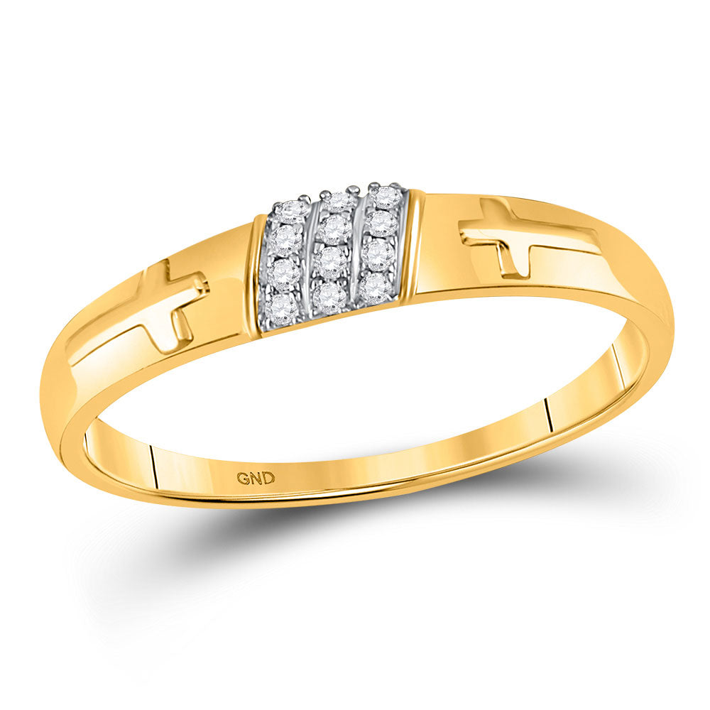 10K Yellow Gold His Hers Round Diamond Cross Matching Wedding Set 1/4 Cttw, Womens Size: 5-10, Mens Size: 7-13