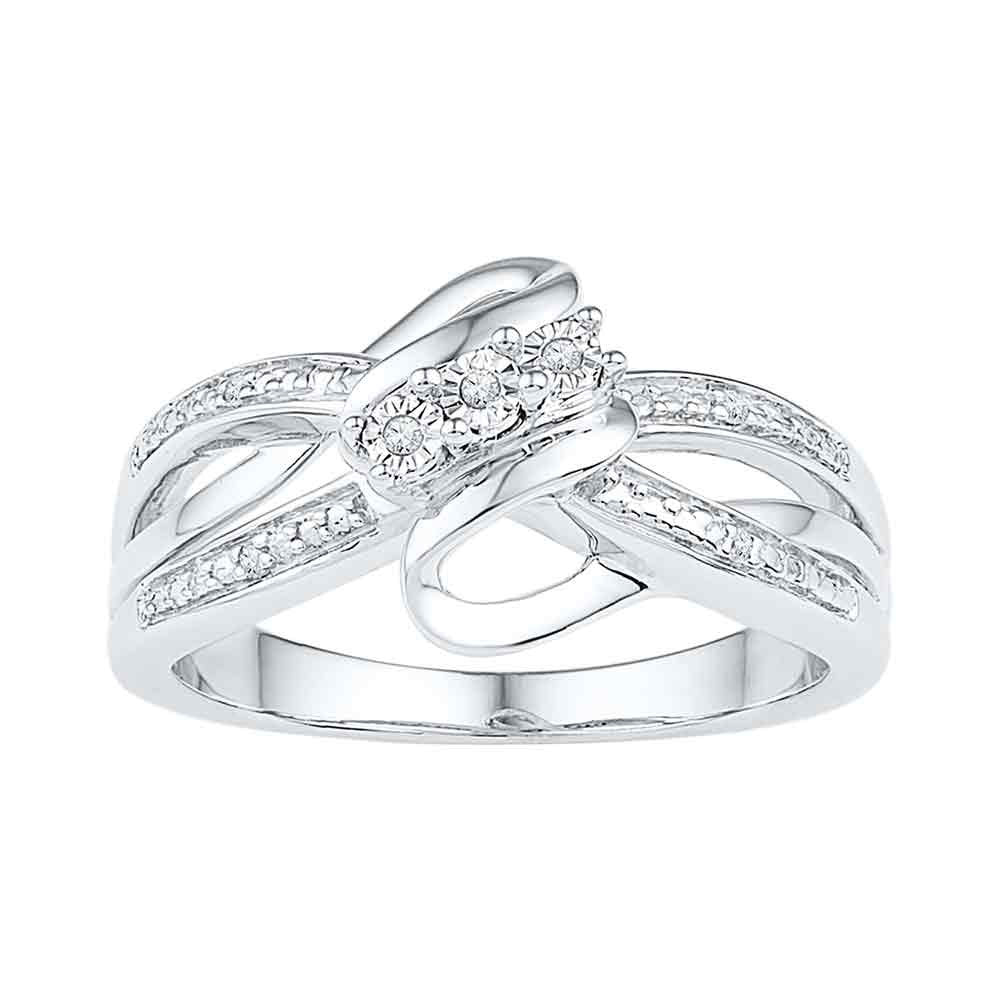 Sterling Silver Round Diamond 3-stone Bridal Wedding Engagement Ring .03 Cttw, Womens Size: 5-10